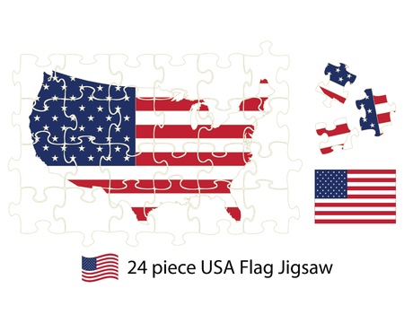 Twenty four piece jigsaw puzzle of the USA flag inside country outlineのイラスト素材