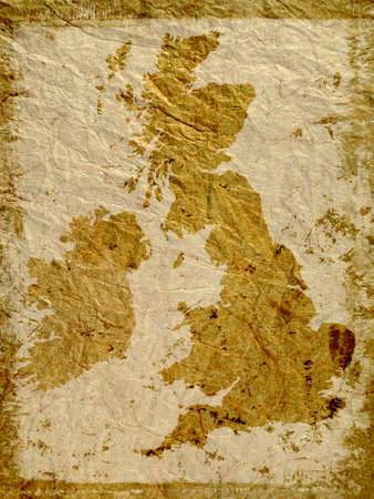 UK outline map overlaid on grunge textured paper の写真素材
