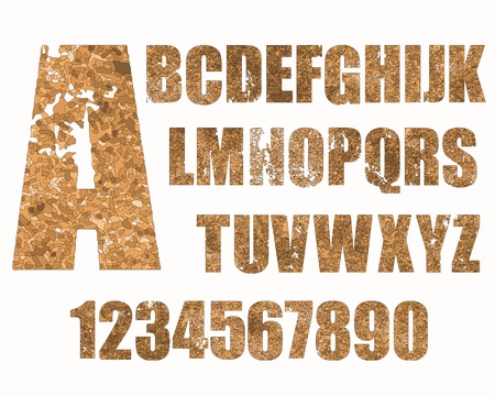 Grunge type pattern applied to alphabet and numbers のイラスト素材