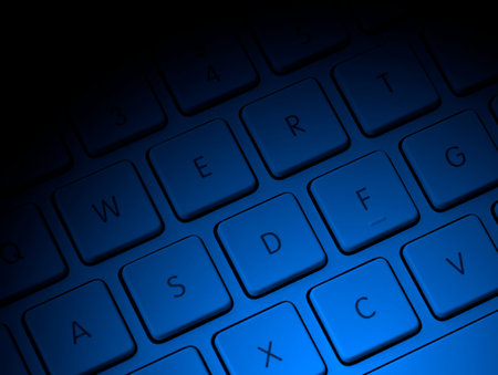 Closeup of computer keys with blue lighting for effect