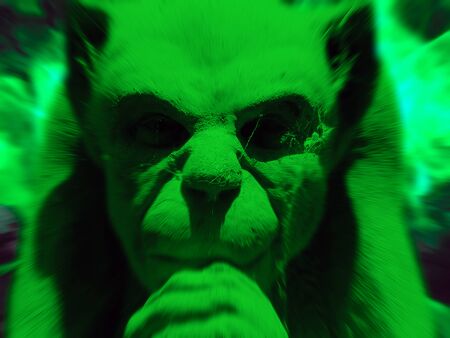 Photograph of stone gargoyle figure with zoom effect and coloured greenの写真素材