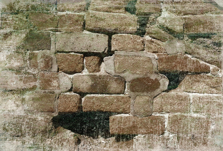 Section of crumbling brick wall with grunge texture added.の写真素材