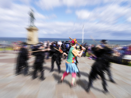 Zoom effect applied to a morris dancer during Whitby's Folk Festival.のeditorial素材