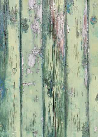 Flaky green paint on weathered wooden doorの写真素材
