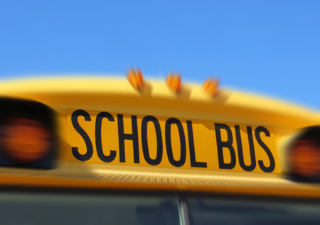 Zoom effect applied to an American school bus sign.の写真素材