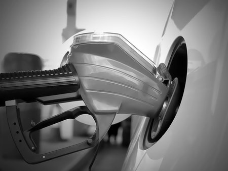 Closeup photo of petrol pump fuel hoseの写真素材