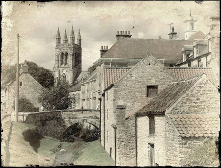 View of Helmsley, North Yorkshire, sepia toned and with applied grunge effect.のeditorial素材