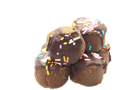 Chocolate-covered cake cakes - yummy - appetizing, decorate the pages in multiple colors on a white background.の写真素材