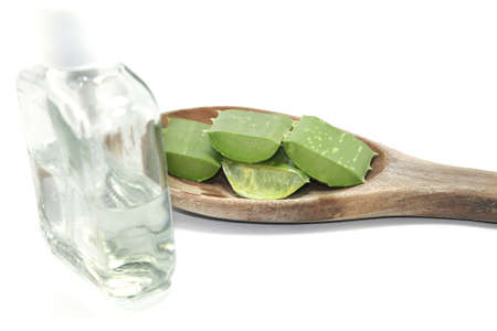 Aloe Vera is a skin care treatment - Made as a cosmetic - Essential oil on white background.の写真素材