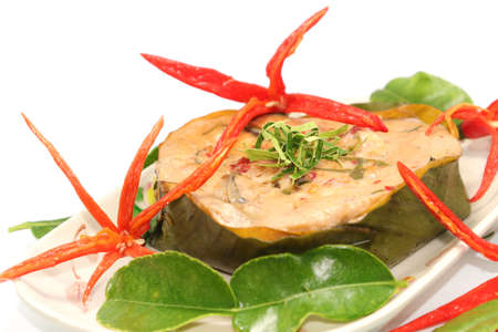 Chili Steamed Fish - Thai Style - Asian-style Thai food is a healthy fast food that is commonly sold in food courts and on the streets of Thailand - spicy and delicious.の写真素材