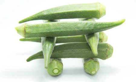 Okra is a healthy food that Japanese and Koreans and Europeans eat. and as herbs on white background...