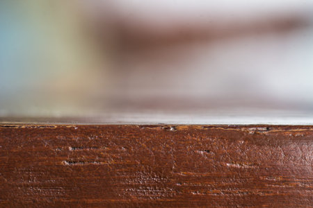 This is a wood table with blur background.