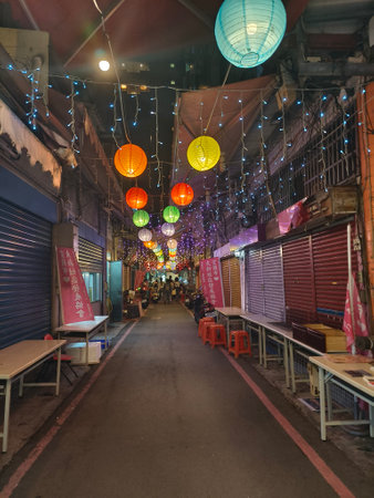 Night view of the street in taiwan.の写真素材