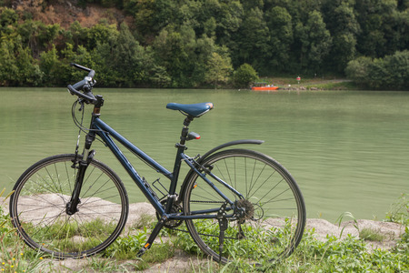 bicycle  near Danube river in Austriaの写真素材