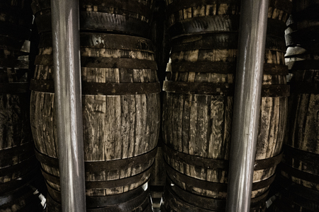 old wooden barrels for whiskey or wineの写真素材