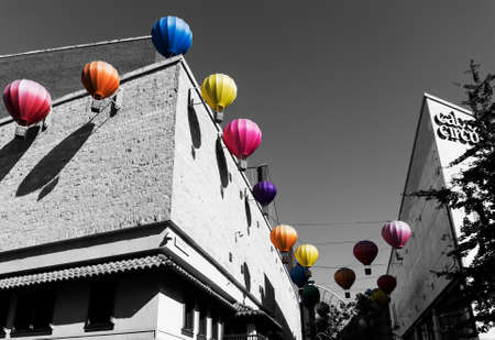 Cabot Circus in Bristol which decorated with colorful balloonsの写真素材