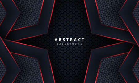 3d dark hexagon with red line light in vector illustration of modern gray luxury futuristic backgroundのイラスト素材