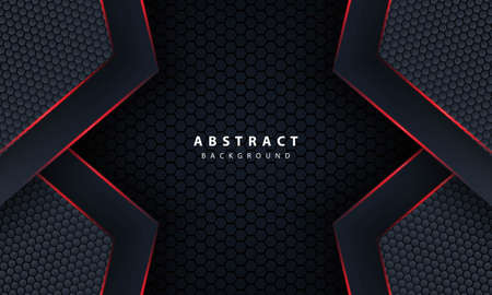 3d dark hexagon with red line light in vector illustration of modern gray luxury futuristic backgroundのイラスト素材