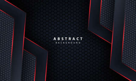 3d dark hexagon with red line light in vector illustration of modern gray luxury futuristic backgroundのイラスト素材