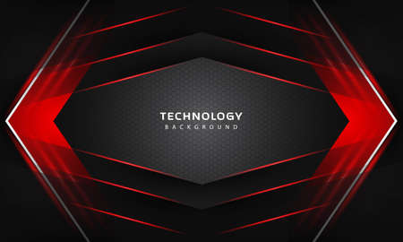 3D Overlap layers effect with red color light decoration. modern technology design template. 3D backdrop. vector illustration.のイラスト素材