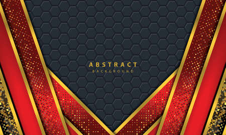 Dark abstract background with black overlap layers. Texture with golden line effect element decoration. Red Background vector.のイラスト素材
