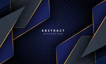 Dark blue abstract hexagon background with gold line gradient shapes. Design template for banner, posters, cover,etc.のイラスト素材