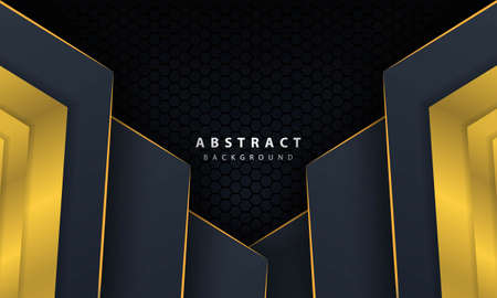 Modern gold black background with 3D Overlap layers effect.のイラスト素材