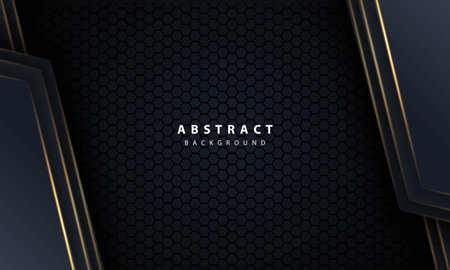 Abstract gold line arrow on black with hexagon mesh design modern luxury futuristic technology background vector illustration.のイラスト素材