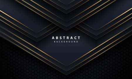 Abstract gold line arrow on black with hexagon mesh design modern luxury futuristic technology background vector illustration.のイラスト素材