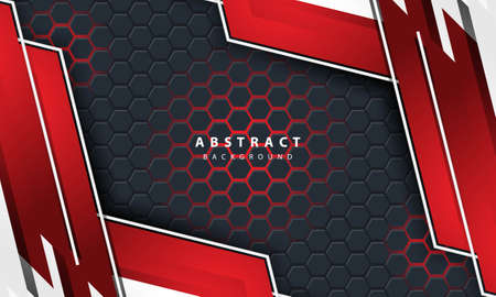 3D abstract red light hexagonal background with red and white frame shapes.のイラスト素材