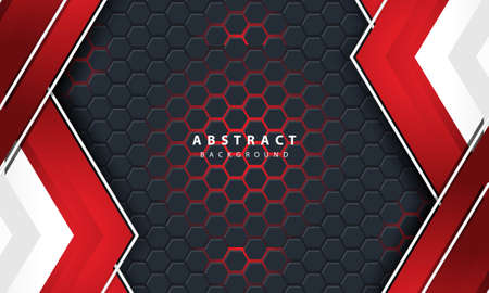 3D abstract red light hexagonal background with red and white frame shapes.のイラスト素材