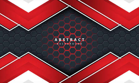 3D abstract red light hexagonal background with red and white frame shapes.のイラスト素材