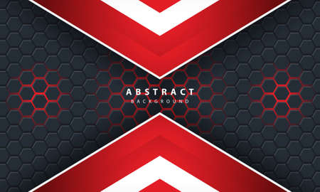 3D abstract red light hexagonal background with red and white frame shapes.のイラスト素材