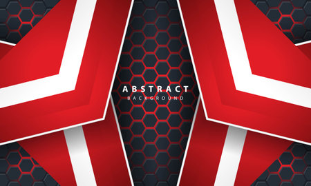 3D abstract red light hexagonal background with red and white frame shapes.のイラスト素材