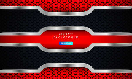 Abstract dark red on metallic lines with hexagon mesh pattern design, vector illustration on dark futuristic modern background.のイラスト素材