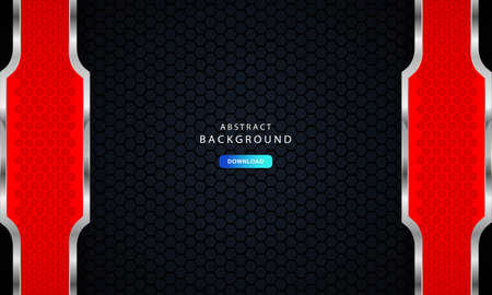 Red hexagonal abstract metal background with silver outline effect.のイラスト素材