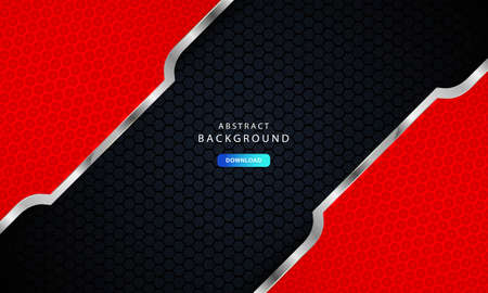 Dark black hexagon background. Hexagon Texture with red and silver list decoration.のイラスト素材