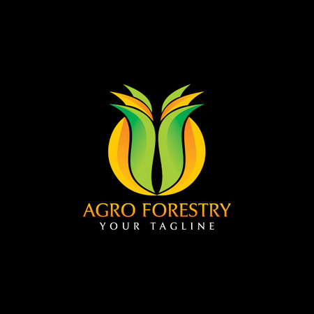 Agro company logo. Vector nature and farming logotype. Label for agricultural company. Eco green and gold logoのイラスト素材