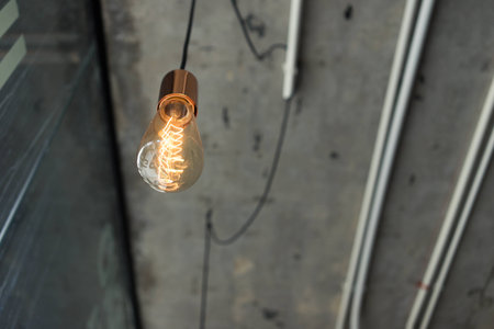 Old style Incandescent bulbs on ceilingの写真素材