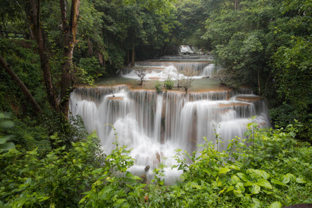 Waterfall hua mae kamin in tropical forest at Erawan national park Kanchanaburi province, Thailandの写真素材