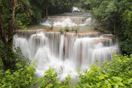 Waterfall hua mae kamin in tropical forest at Erawan national park Kanchanaburi province, Thailandの写真素材