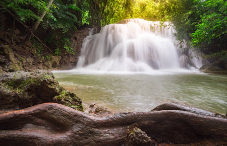 Waterfall hua mae kamin in tropical forest at Erawan national park Kanchanaburi province, Thailandの写真素材