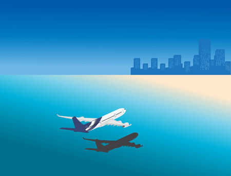 Airplane in tropical city holiday locationのイラスト素材