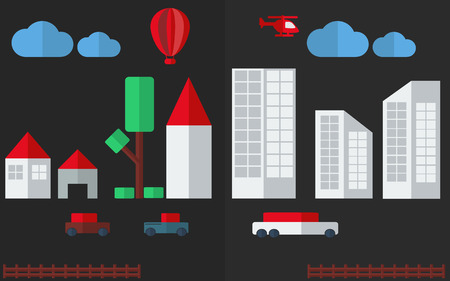 City flat design .  house  urban and countryのイラスト素材