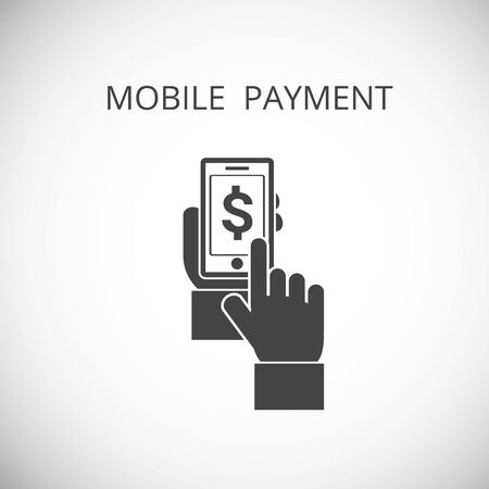 mobile payment icon , hand hold phone , press payer, vector illustrationのイラスト素材