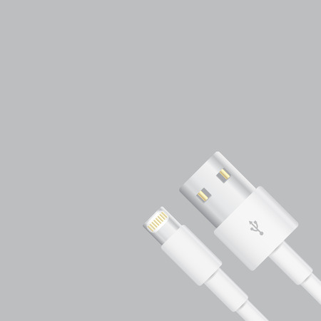 Wire Cable white usb  smart phone  charger data  flat design, top view, vector illustrationのイラスト素材