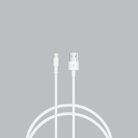 Wire Cable white smart phone  charger usb data  flat design, top view, vector illustrationのイラスト素材