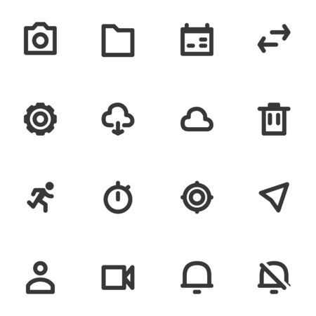 Web Icons. Set Media Icons or Signs Editable Stroke. Outline Symbol Simple Perfect Vector 16x16 Pixel.のイラスト素材