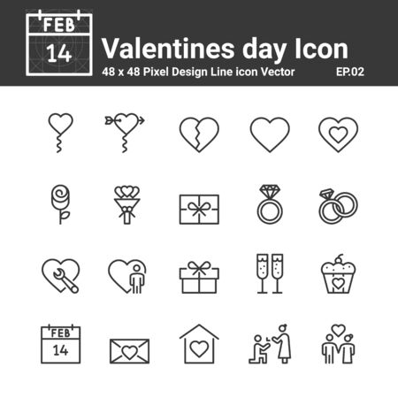 Valentines day Icons Vector , Symbol Perfect Design Simple Set For Using In Website Infographics Logo Report , Line Icon Vector illustrationのイラスト素材