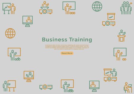 Business Training Banner With Line Icons on Background. Vector illustrationのイラスト素材